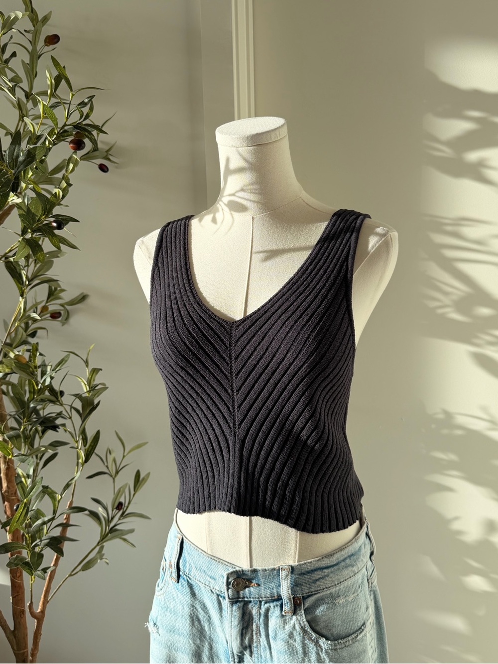 NWT American Eagle Dark Grey Ribbed V-Neck Tank